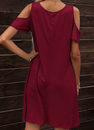 Floral Round Neck Cold-Shoulder Dress - MimiStylez