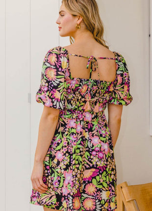 ODDI Full Size Floral Tie-Back Mini Dress - MimiStylez