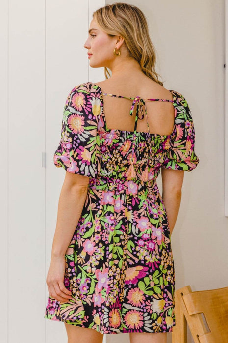 ODDI Full Size Floral Tie-Back Mini Dress - MimiStylez
