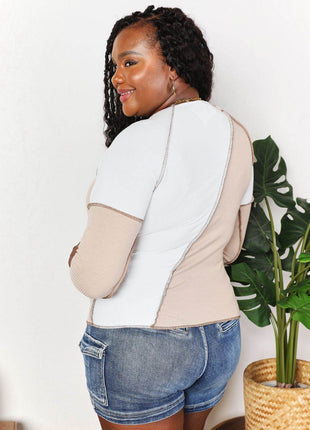 Double Take Color Block Exposed Seam Top - MimiStylez
