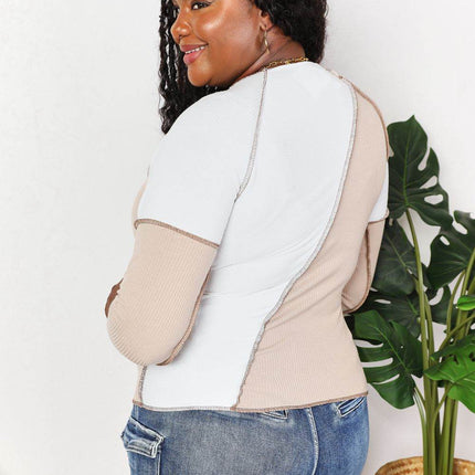 Double Take Color Block Exposed Seam Top - MimiStylez