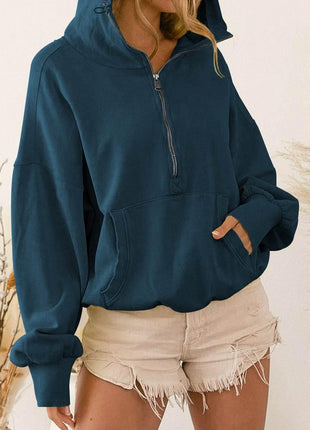 Zip-Up Dropped Shoulder Hoodie - MimiStylez