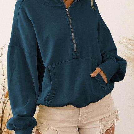 Zip-Up Dropped Shoulder Hoodie - MimiStylez