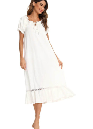 Lace Detail Short Sleeve Lounge Dress - MimiStylez