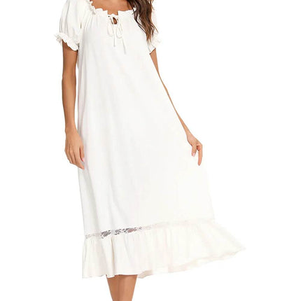 Lace Detail Short Sleeve Lounge Dress - MimiStylez