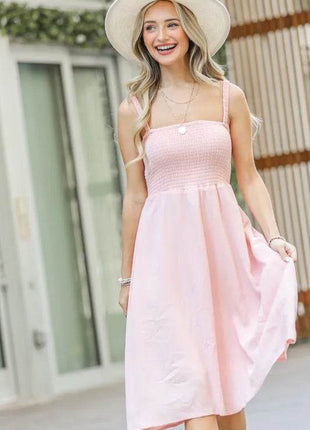 And The Why Smocking Open-Back Sleeveless Midi Dress - MimiStylez