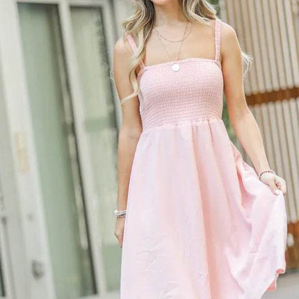 And The Why Smocking Open-Back Sleeveless Midi Dress - MimiStylez