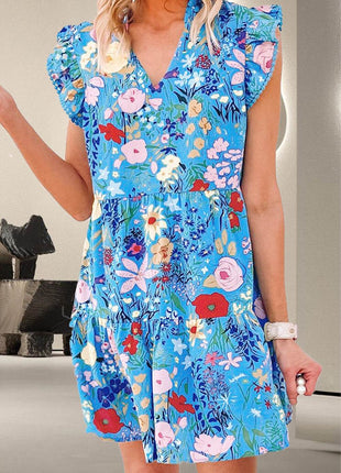 Tiered Floral Cap Sleeve Dress - MimiStylez