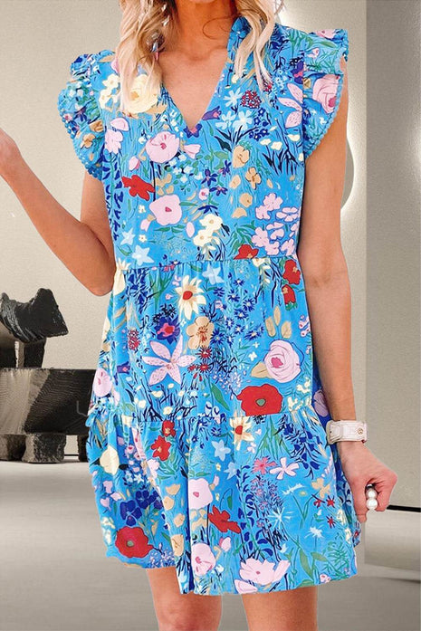 Tiered Floral Cap Sleeve Dress - MimiStylez