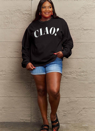 Simply Love Full Size CIAO！Round Neck Sweatshirt - MimiStylez