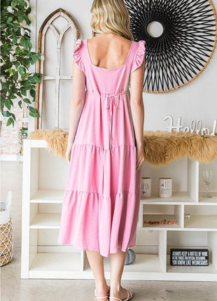 Reborn J Ruffled Sleeveless Tiered Midi Dress - MimiStylez