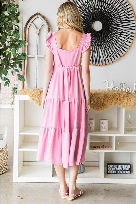 Reborn J Ruffled Sleeveless Tiered Midi Dress - MimiStylez