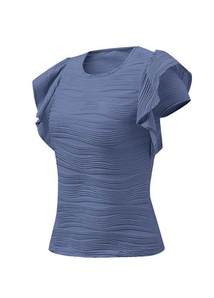 Textured Round Neck Cap Sleeve Top - MimiStylez
