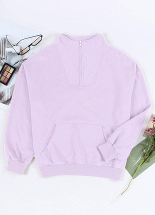 Quarter Zip Dropped Shoulder Sweatshirt - MimiStylez