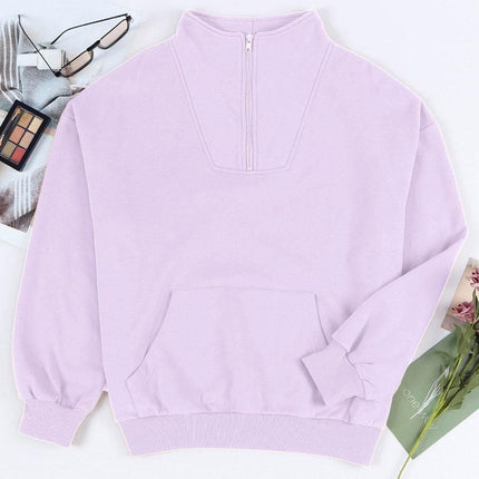 Quarter Zip Dropped Shoulder Sweatshirt - MimiStylez