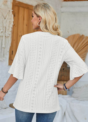 Eyelet Notched Half Sleeve T-Shirt - MimiStylez