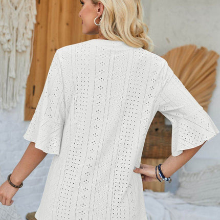 Eyelet Notched Half Sleeve T-Shirt - MimiStylez