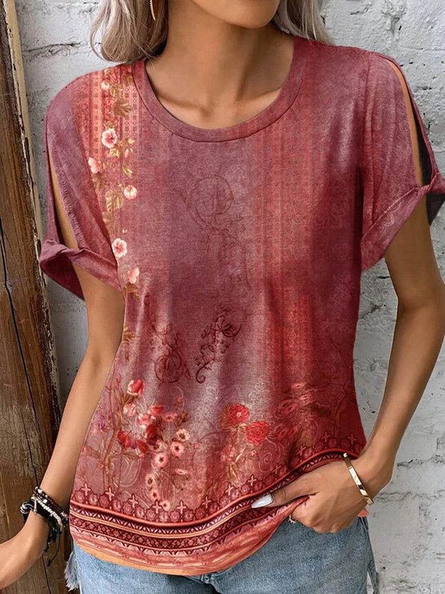 Printed Round Neck Short Sleeve T-Shirt - MimiStylez