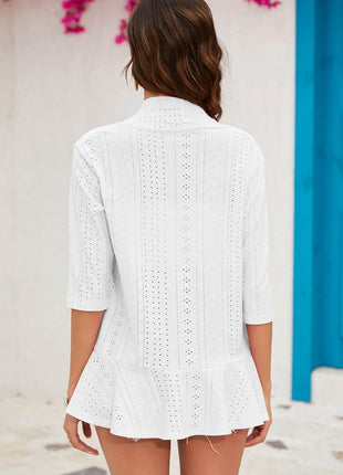 Eyelet Open Front Cardigan - MimiStylez