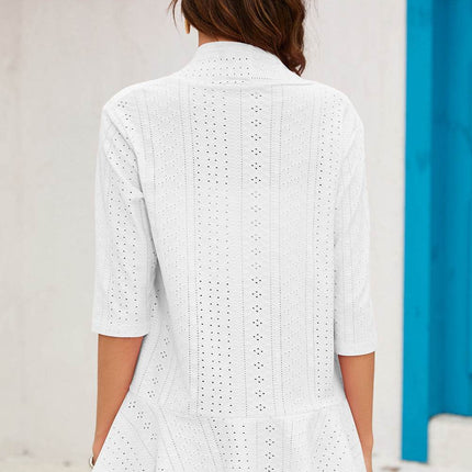 Eyelet Open Front Cardigan - MimiStylez