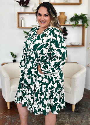 Double Take Full Size Printed Ruffle Hem Dress with Pocket - MimiStylez