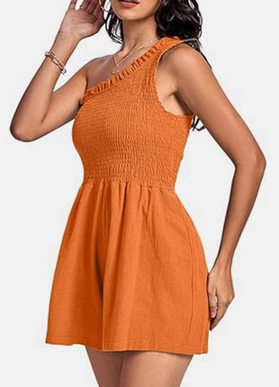 Smocked Single Shoulder Romper - MimiStylez