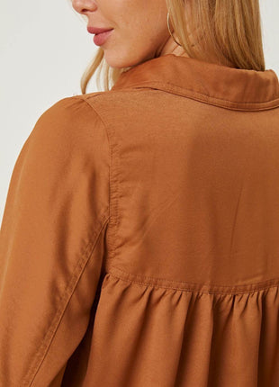 Balloon Sleeve Collared Neck Blouse - MimiStylez