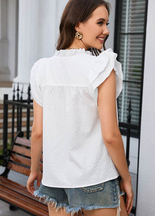 Notched Neck Butterfly Sleeve Blouse - MimiStylez