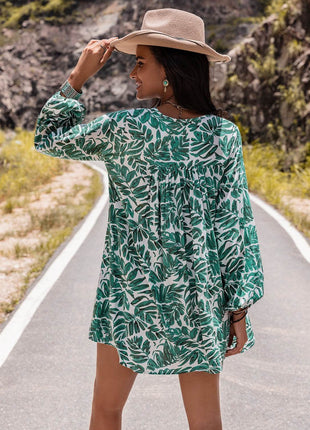 Long Sleeve V-Neck Mini Dress - MimiStylez