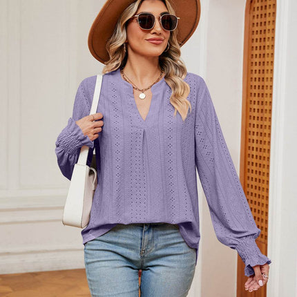 Notched Neck Flounce Sleeve Blouse - MimiStylez