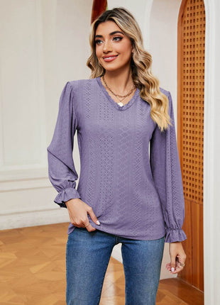 V-Neck Flounce Sleeve Blouse - MimiStylez