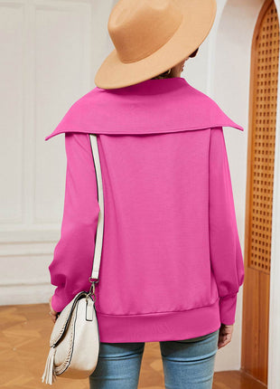 Half Zip Lantern Sleeve Sweatshirt - MimiStylez