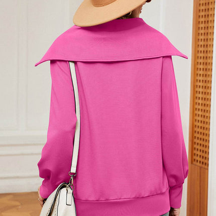 Half Zip Lantern Sleeve Sweatshirt - MimiStylez
