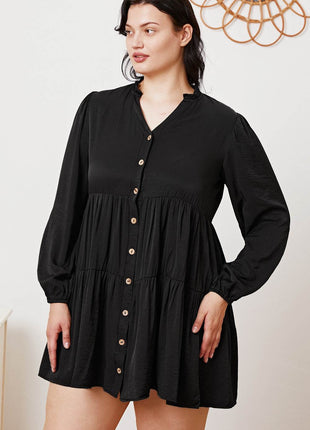 Ruffled Button Up Long Sleeve Tiered Shirt - MimiStylez