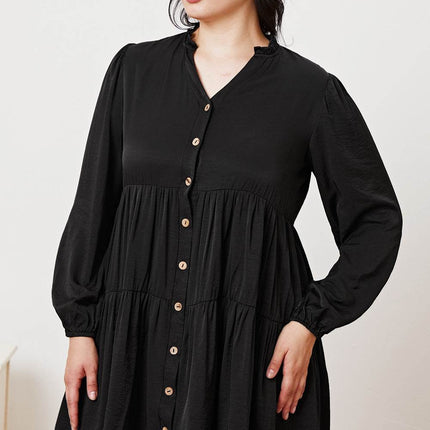 Ruffled Button Up Long Sleeve Tiered Shirt - MimiStylez
