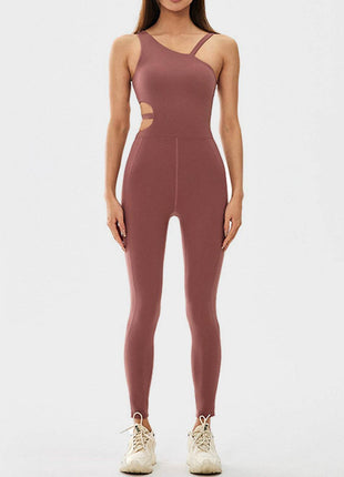 Cutout Asymmetrical Neck Active Jumpsuit - MimiStylez