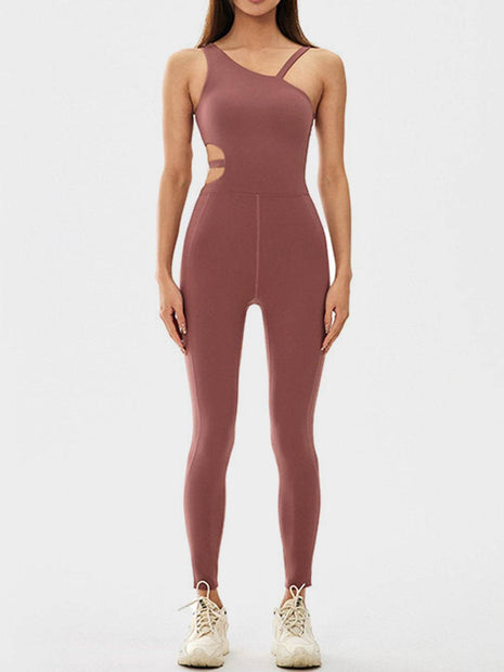 Cutout Asymmetrical Neck Active Jumpsuit - MimiStylez