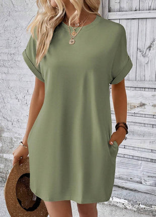Round Neck Short Sleeve Mini Dress - MimiStylez