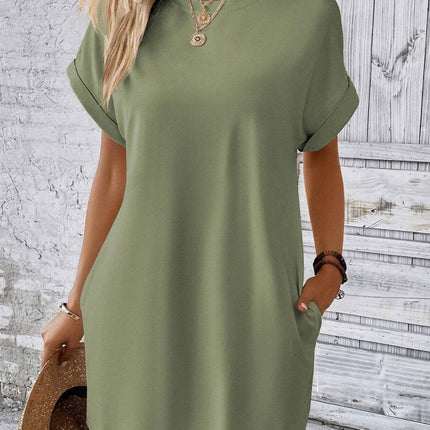 Round Neck Short Sleeve Mini Dress - MimiStylez