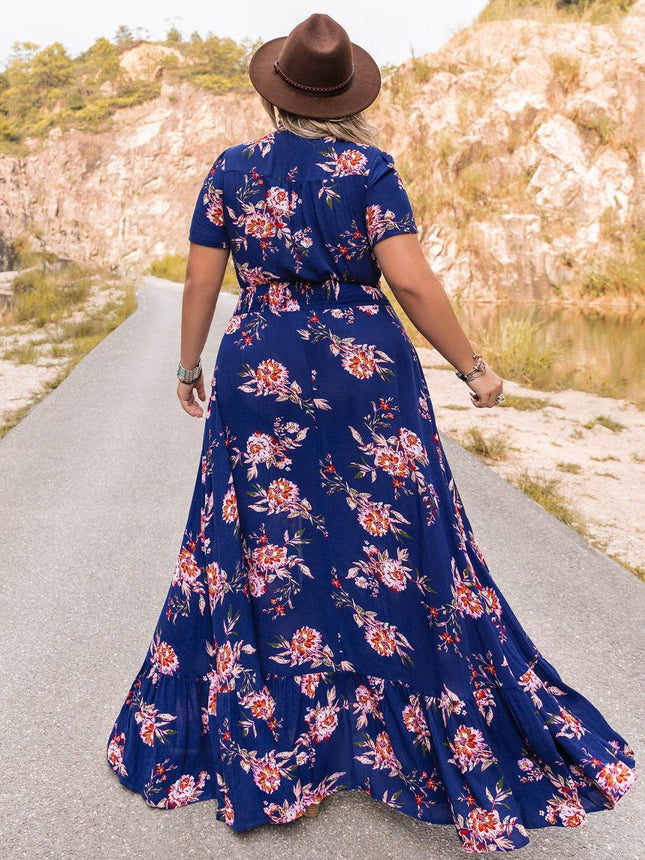 Plus Size V-Neck Maxi Dress - MimiStylez