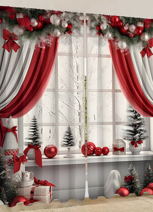 2PCs Curtain Christmas Series Curtain 3D Digital Printing