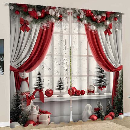 2PCs Curtain Christmas Series Curtain 3D Digital Printing