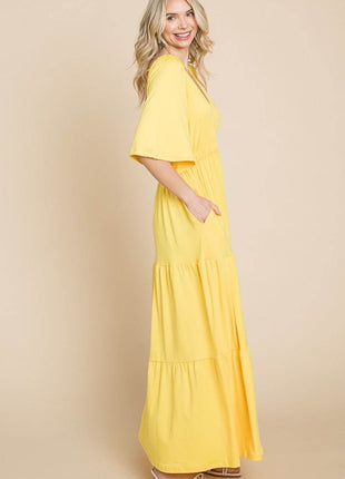 Culture Code Backless Plunge Half Sleeve Tiered Dress - MimiStylez