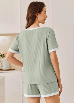 Ribbed Short Sleeve Top and Shorts Set - MimiStylez