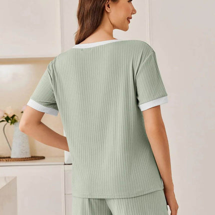 Ribbed Short Sleeve Top and Shorts Set - MimiStylez