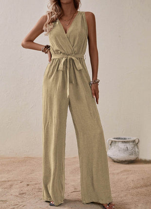 Tied Surplice Sleeveless Wide Leg Jumpsuit - MimiStylez