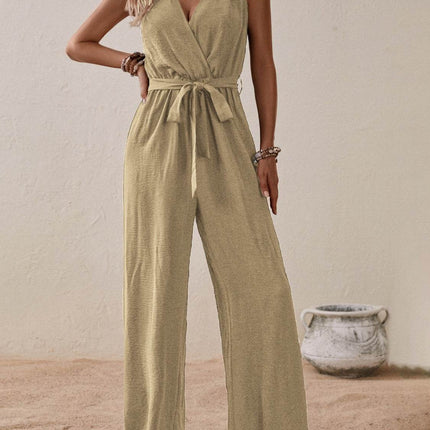Tied Surplice Sleeveless Wide Leg Jumpsuit - MimiStylez