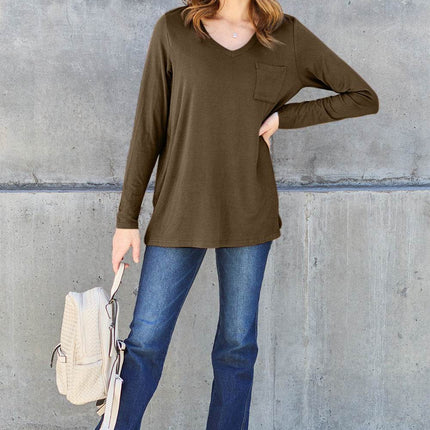Basic Bae Full Size V-Neck Long Sleeve Top - MimiStylez