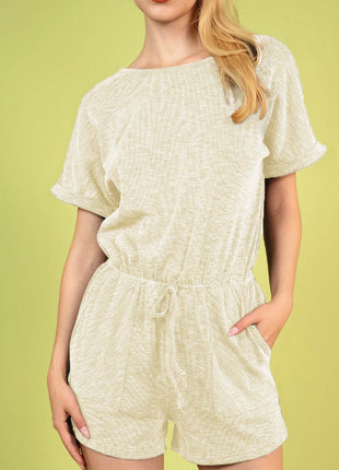 Round Neck Short Sleeve Romper with Pockets - MimiStylez