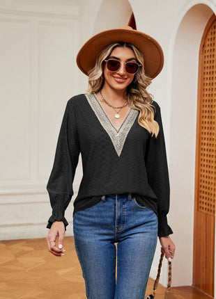 Contrast Flounce Sleeve Blouse - MimiStylez